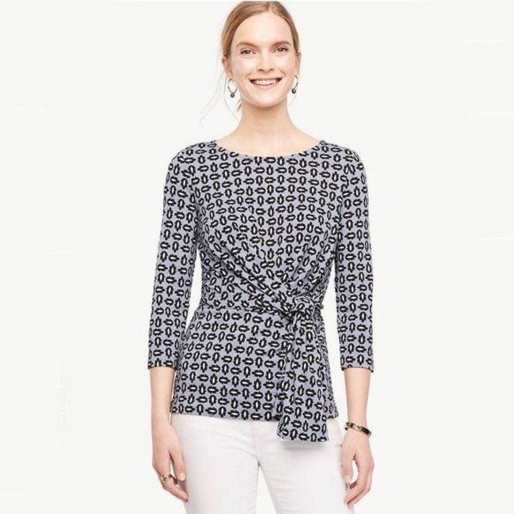 Ann Taylor Tossed Leaf Print Side-Tie Top